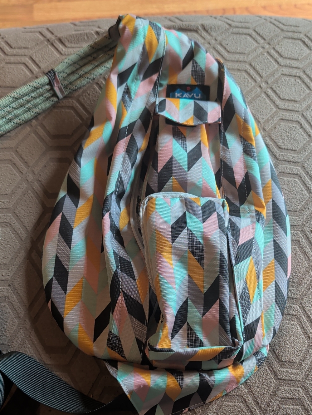 KAVU Chevron Rope Sling Bag - Mint, Pink & Mustard